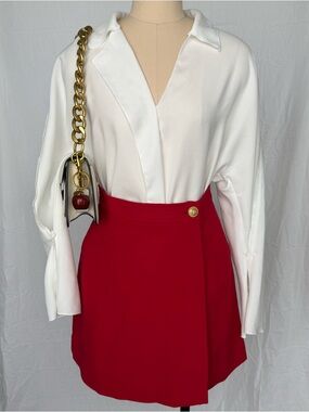 VINTAGE 100% wool Red Wrap Mini Skirt